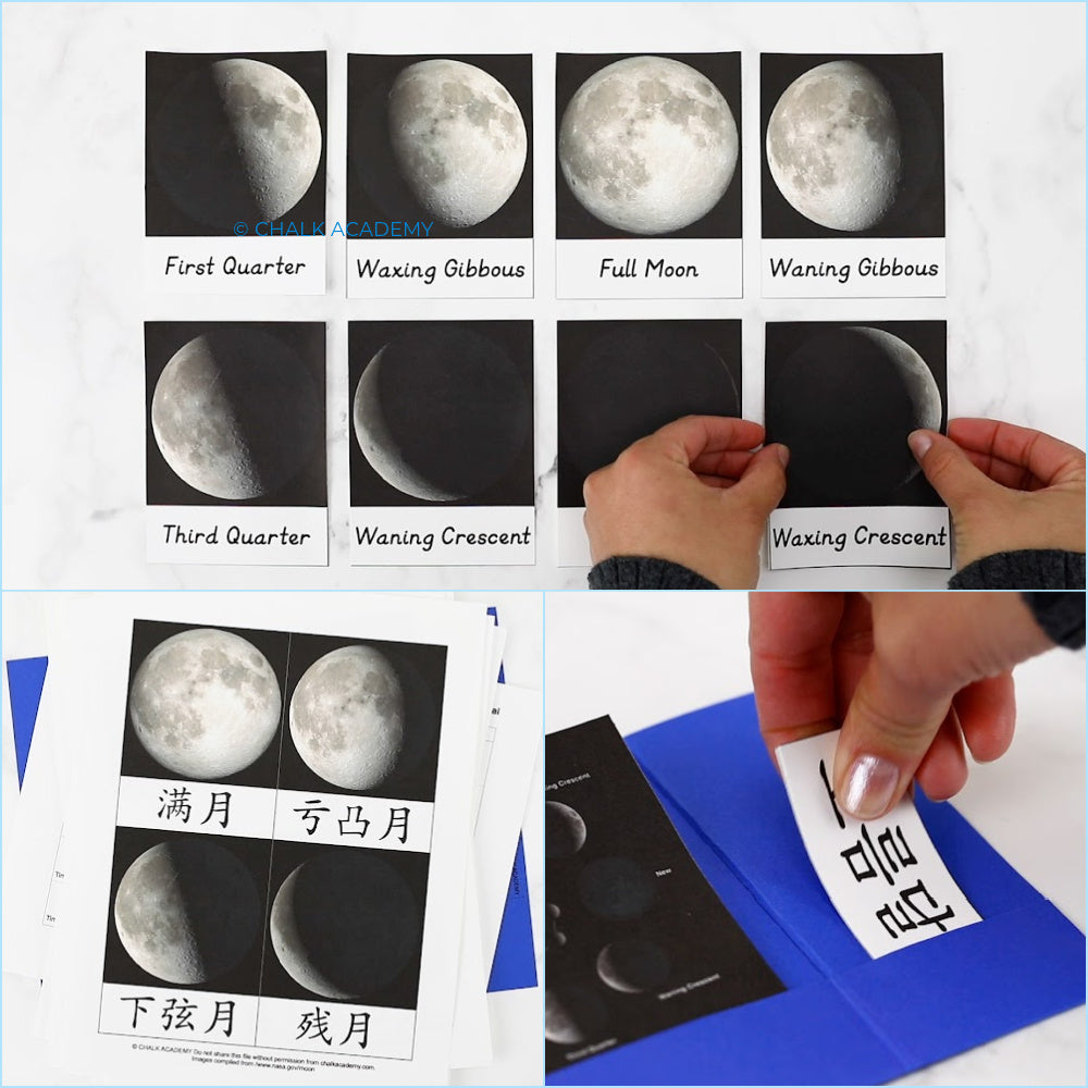 montessori-moon-phase-3-part-cards-chalk-academy for Free Printable Moon Phase Cards Montessori Moon Phase 3-Part Cards – Chalk Academy for Free Printable Moon Phase Cards
