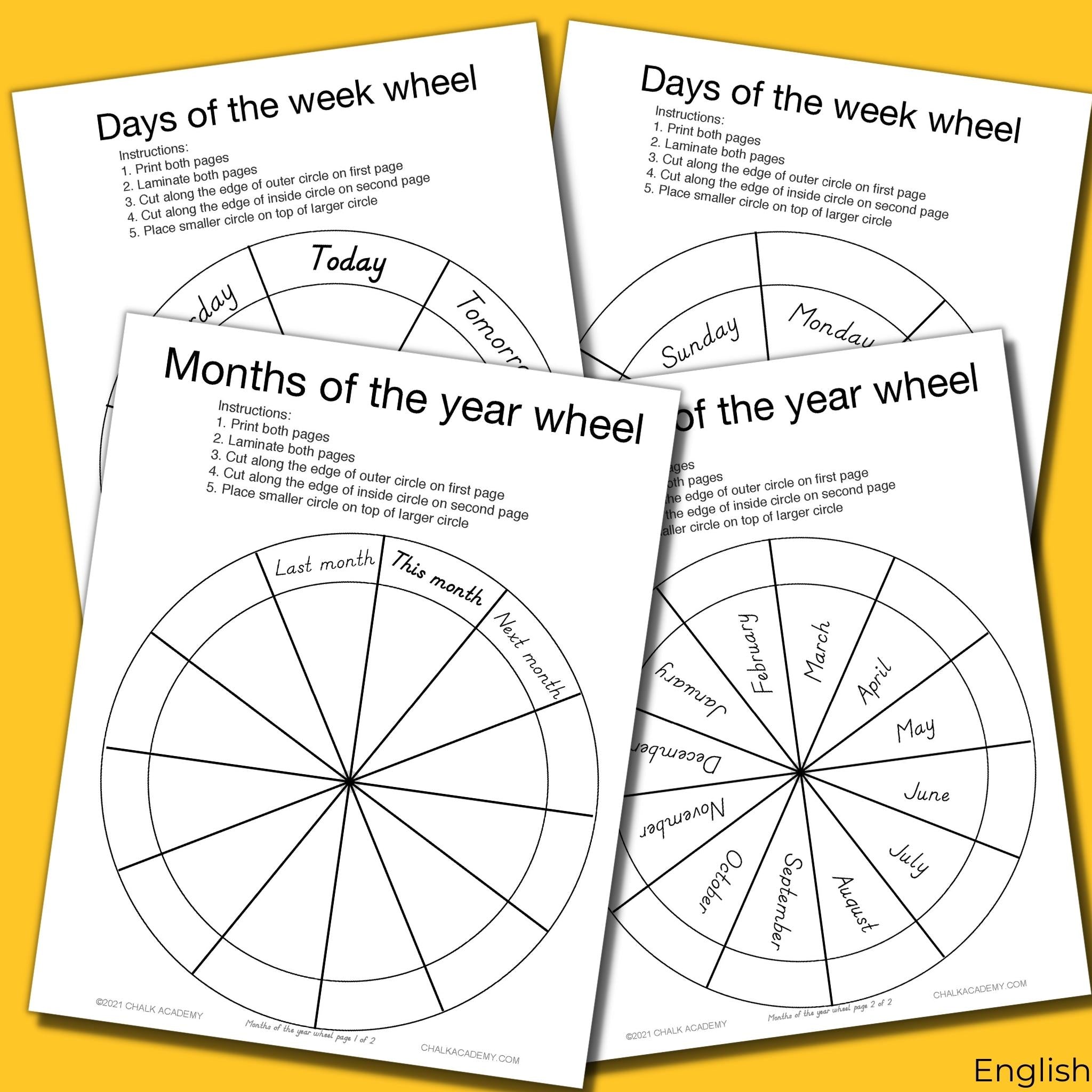 Days and Months Spinning Calendar Wheels – Chalk Academy